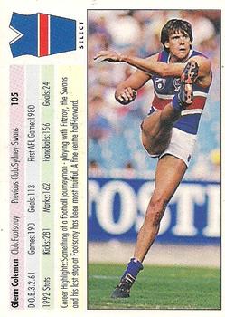 1993 Select AFL #105 Glenn Coleman Back
